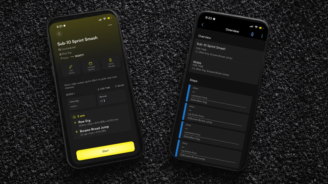 Garmin Connect workouts list with ROXFIT workout