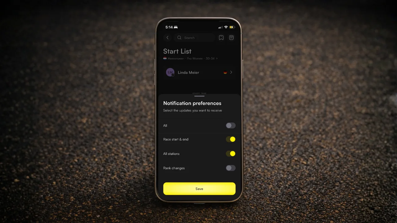Races Tracking tab with tracked race cards