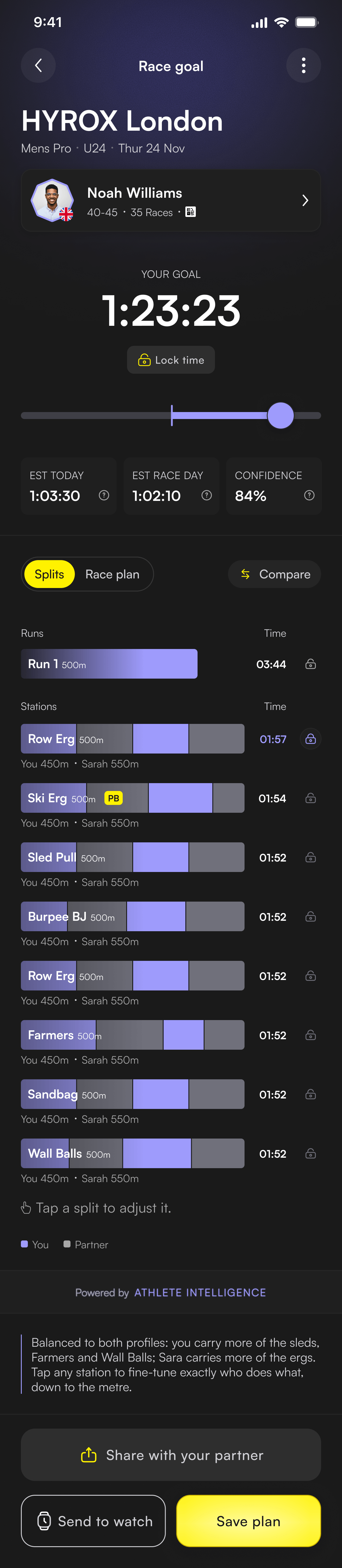ROXFIT race goal with personalised PaceMe splits shared across you and your Doubles partner